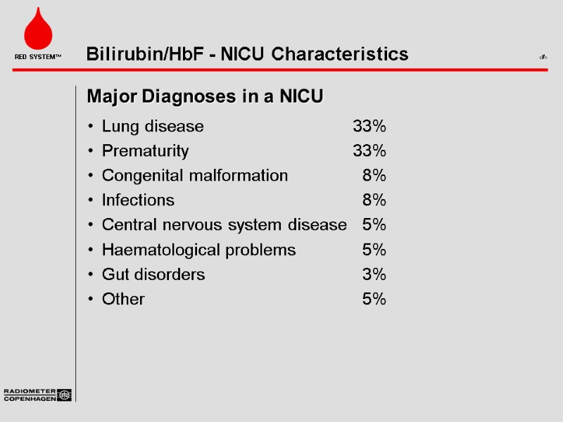 Major Diagnoses in a NICU Lung disease   33% Prematurity   